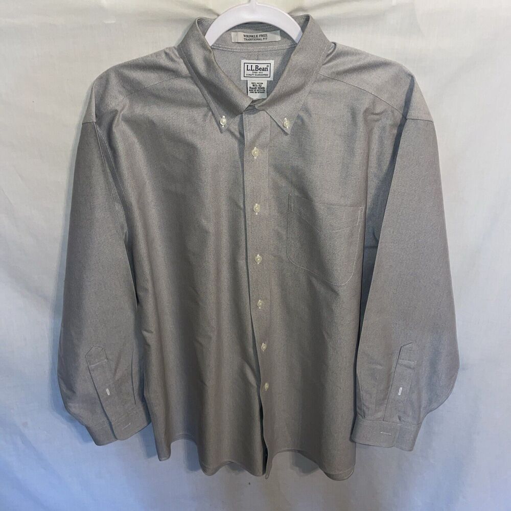 L.L. Bean Men’s Dress Shirt Size Large Gray Wrinkle Resist Trad Fit Business
